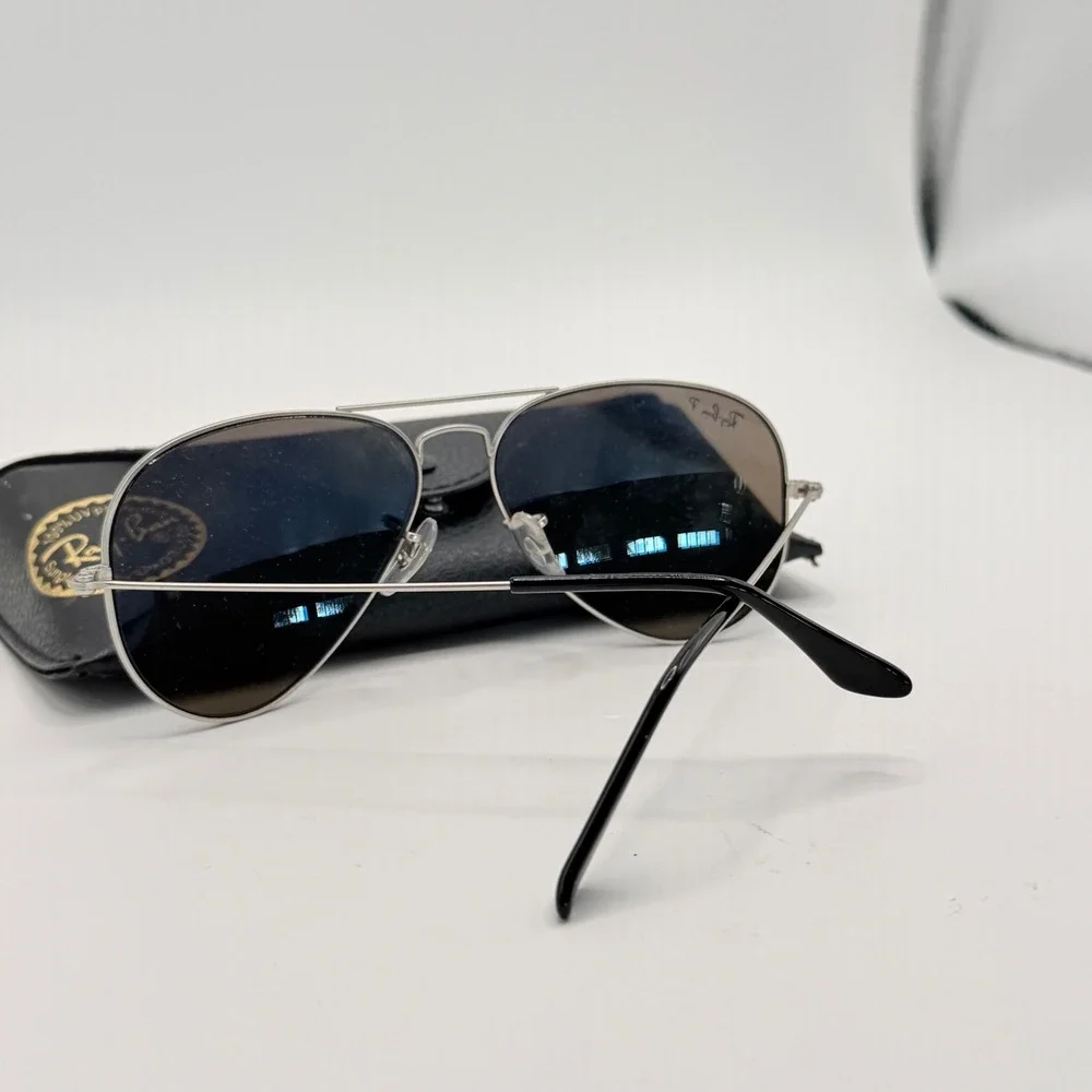 Ray-Ban Aviator RB3025 Polarized Blue Mirror Sunglasses Unisex Medium Silver